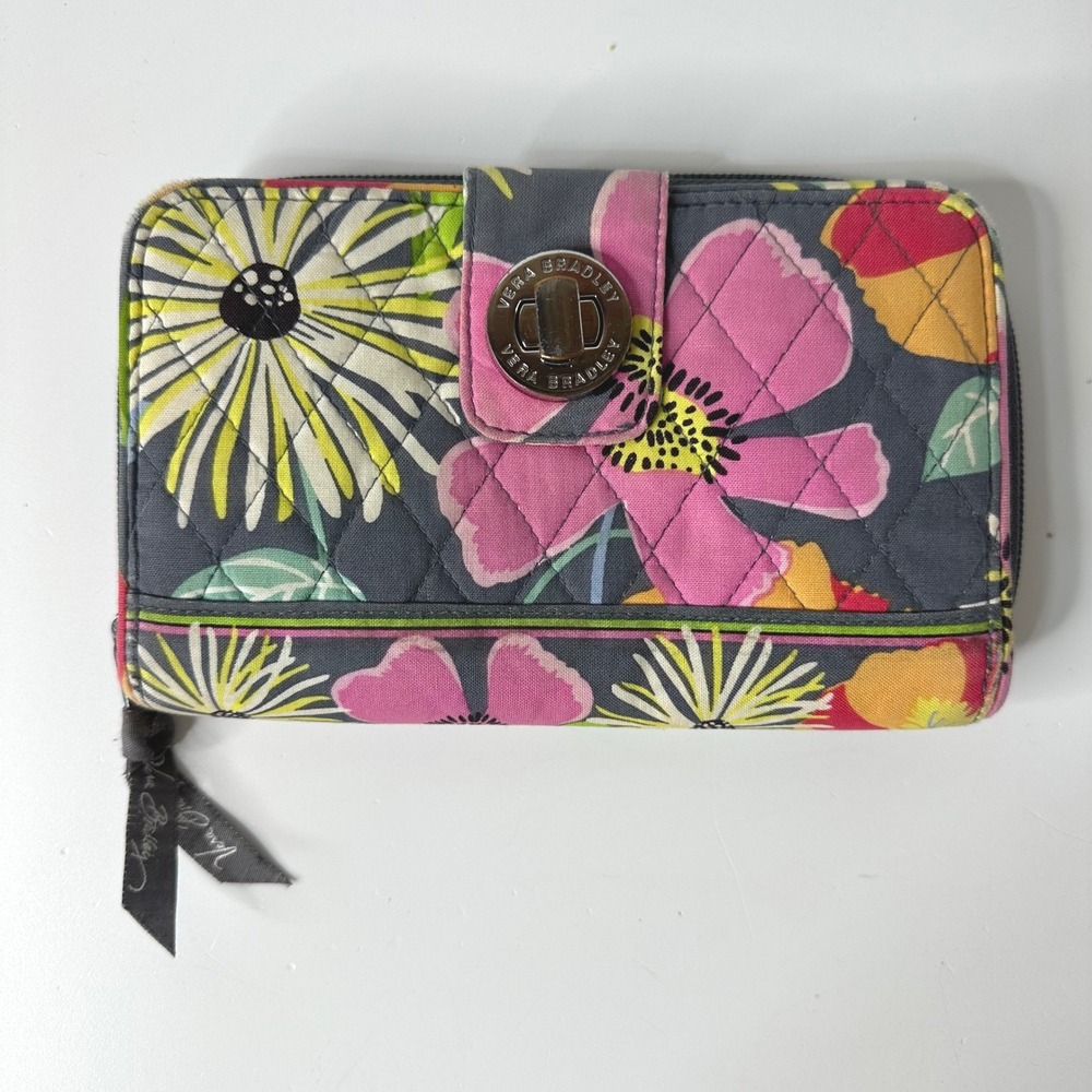 Vera Bradley Zip Around & Turnlock Wallet Quilted Cotton Floral Jazzy Bloom
